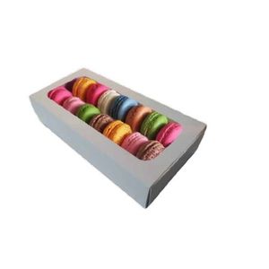 CAJAS DE BOMBONES/MACARONS C/ VISOR 21 X 10 X 5 BLANCA X UNID