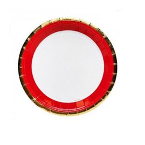 PLATO DE POLIPAPEL 17CM BORDE ROJO Y DORADO X 6