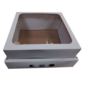 CAJA CARTULINA BLANCA C/ VISOR 27 X 27CM X UNIDAD