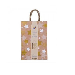 BOLSAS KRAFT ESTRELLAS DORADAS 20 X 30CM X 4 UNIDADES