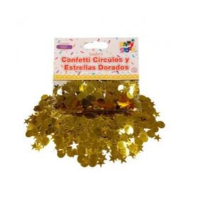 CONFETTI CIRCULOS Y ESTRELLAS DORADOS