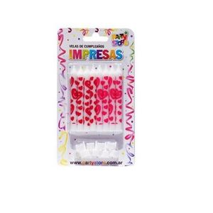 VELAS IMPRESAS CORAZONES ROJOS X 8