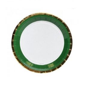 PLATO DE POLIPAPEL 17CM BORDE VERDE Y DORADO X 6