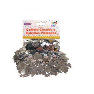 CONFETTI CIRCULOS Y ESTRELLAS PLATEADOS