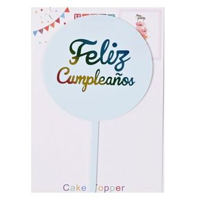 TOPPER FELIZ CUMPLEAÑOS CIRCULO CELESTE X UNIDAD