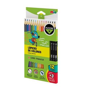 LAPIZ "PIZZINI" COLOR LARGOS X 12 + 3 GRAFITO HB