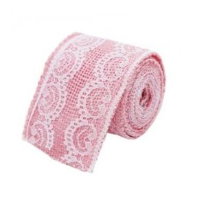 ROLLO DE ARPILLERA ROSA CON BORDE ENCAJE BLANCO 200X6CM