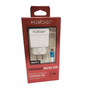 CARGADOR MICRO USB KABER 2A DE474-1 X UNIDAD