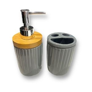 SET DISPENSER JABON LIQUIDO CERAMICA GRIS X 2