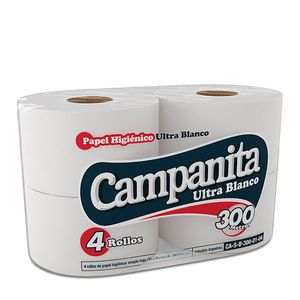 PAPEL HIGIENICO "CAMPA" ULTRA BLANCO 300MTS X PAQ. 4