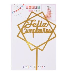 TOPPER FELIZ CUMPLEAÑOS CON PUNTAS DORADO X UNI