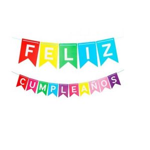 BANDERIN FELIZ CUMPLEAÑOS MULTICOLOR X UNIDAD