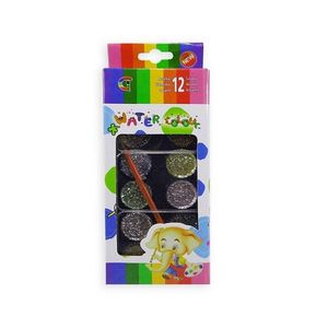 ACUARELA CON GLITTER/PINCEL Y ACRILICO 12 COLORES X UNID