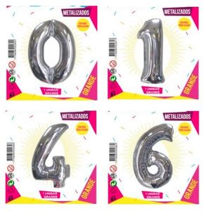 GLOBO METALIZADO NUMERO GRANDE PLATEADO X UNIDAD