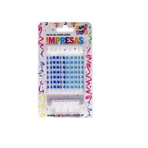 VELAS IMPRESAS ESTRELLAS AZULES X 8