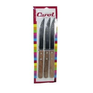 CUCHILLO DE MESA MANGO MADERA CAROL BLISTER X 3