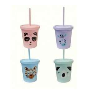 VASO PLASTICO C/ TAPA Y SORBETE ANIMAL X UNI