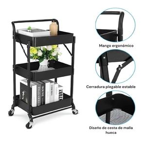 CARRO METALICO PLEGABLE 3 ESTANTES HA C/ MANIJA 142571