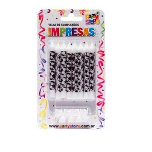 VELAS IMPRESAS BLANCAS C/ PELOTAS DE FUTBOL BLISTER X 8