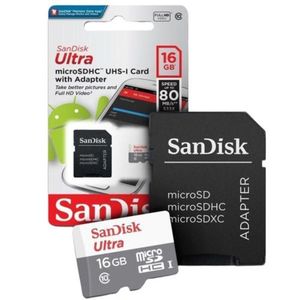 MEMORIAS MICRO SD 16GB SANDISK C/ ADAPTADOR X UNIDAD